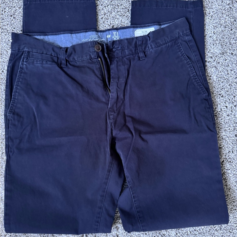 H&M Blue Chino Pants Cotton Blend Casual
